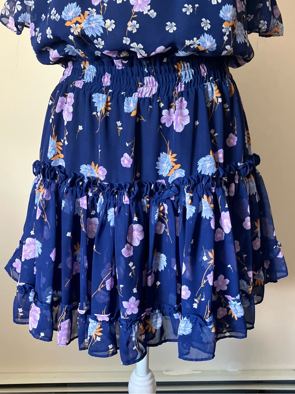 MISA Los Angeles Floral Off Shoulder Ruffle Mini Dress Blue Boho size XS - Picture 7 of 10